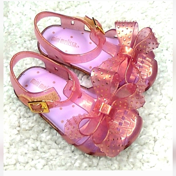 Mini Melissa Other - MINI MELISSA BOW Jelly Sandals Pink/ With Gold Dots Size 7